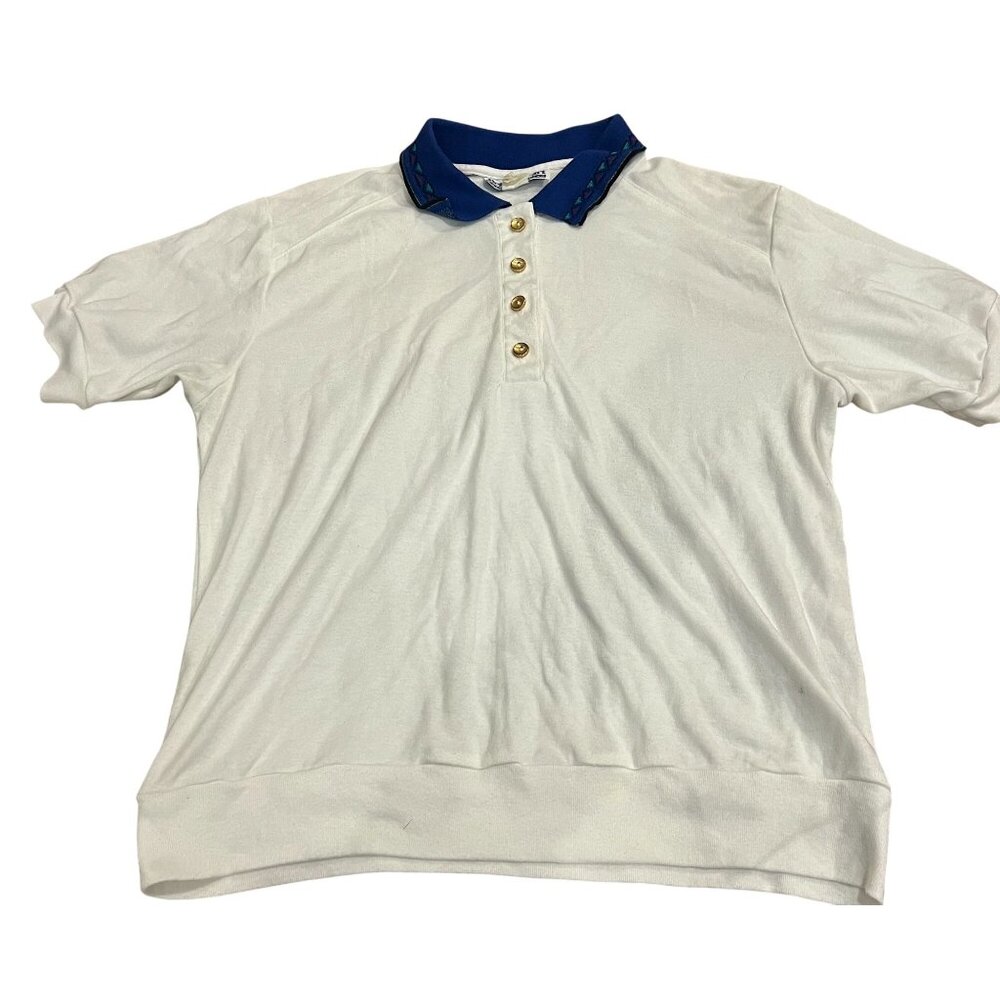 Vintage Bette & Court Golf Polo Shirt White W/ Blue Collar Size Large